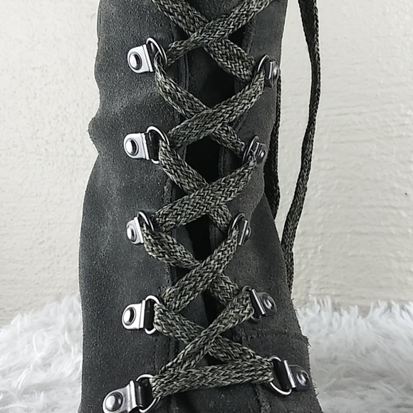 Sam Edelman Carolena Gray Suede Leather Lace Up Almond Toe High Heel Ankle Boot - Picture 14 of 16